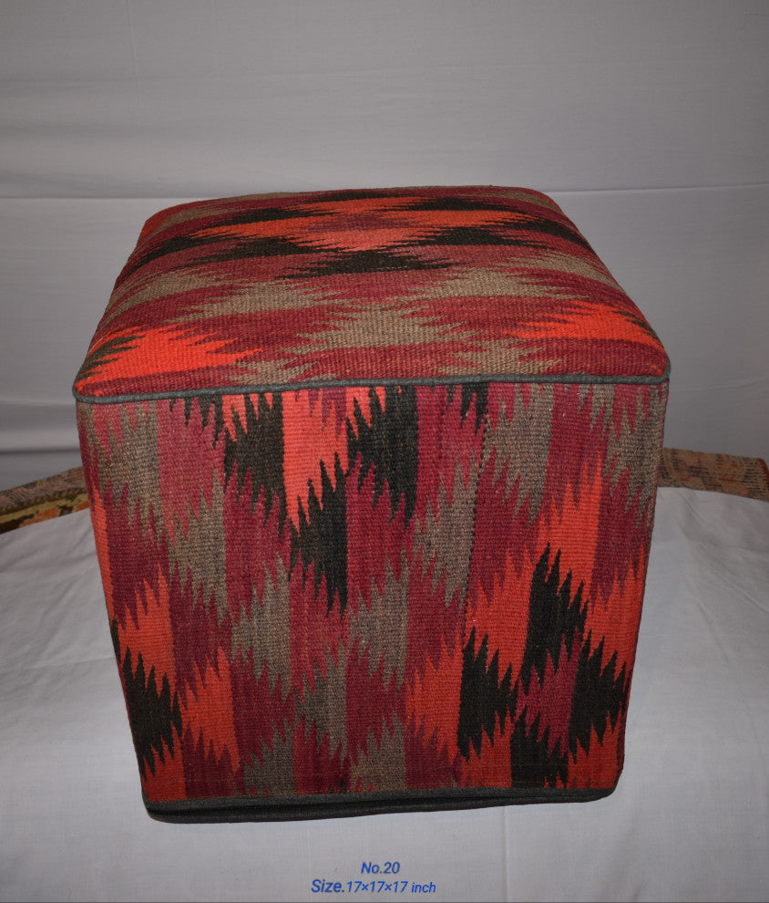 Crafters and Weavers One of a Kind Kilim Rug Pouf Ottoman foot stool - #20