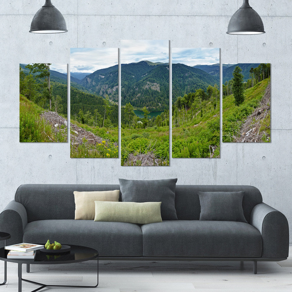 Green Mountains Panorama, Landscape Canvas Art Print, 60"x32", 5 Panels