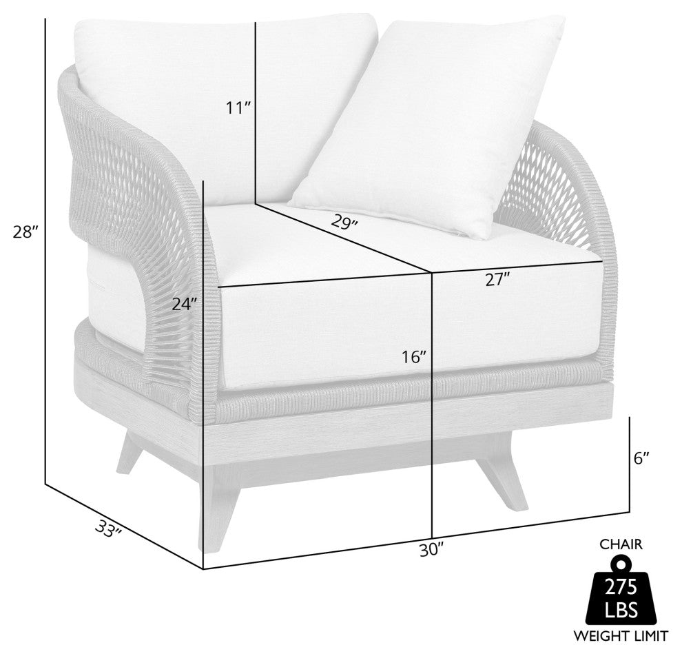 Orbit Swivel Outdoor Patio Chair Wood With Gray Rope/Taupe Olefin Cushions