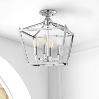 Plains Mini Lantern 12" 4-Light Iron Farmhouse LED Flush Mount, Chrome