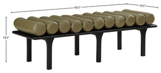 Landon Faux Leather Bench, Green, Black Finish
