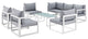 Modway Fortuna 8-Piece Aluminum Fabric Patio Sectional Sofa Set - White/Gray