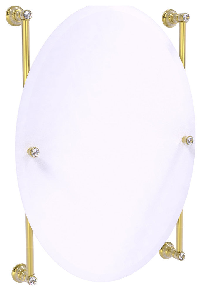 Carolina Crystal Oval Frameless Rail Mounted Mirror, Unlacquered Brass