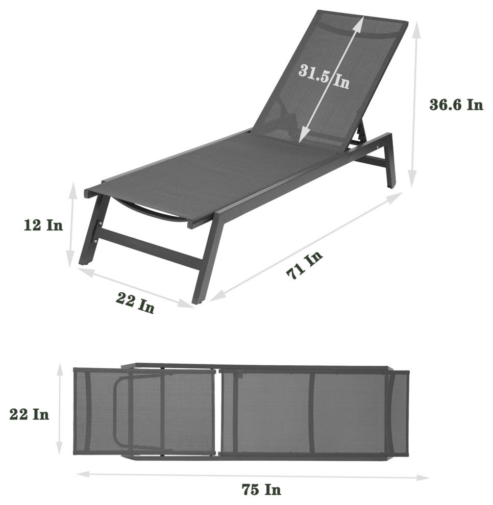 Outdoor Chaise Lounge Chair Set With Cushions, Set of 2, Blue White