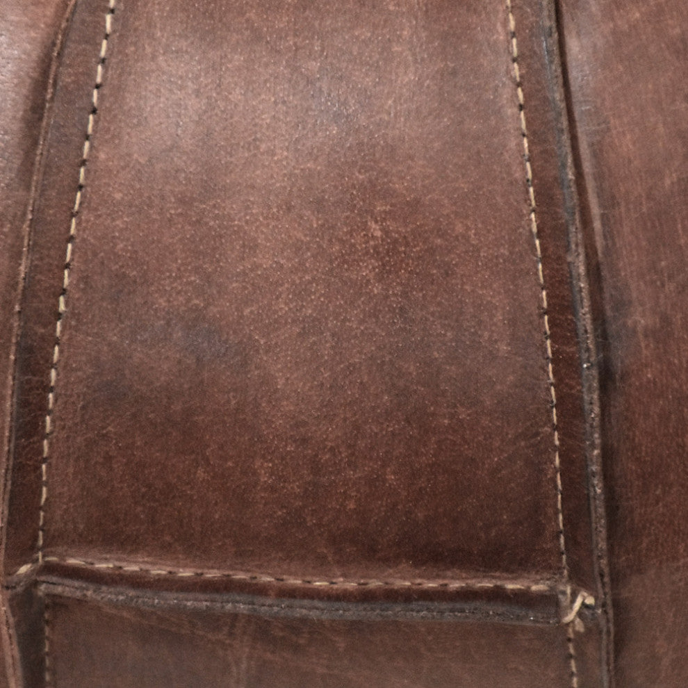 Solid Handmade Leather Pouf Brown, 14x14x14