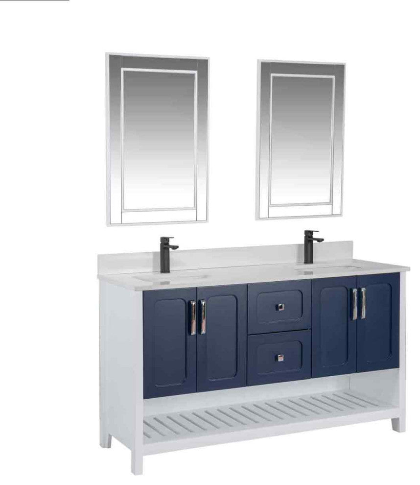 Florin Collection 60" Bathroom Vanity With Sink, Mirror, Countertop, Dark Blue