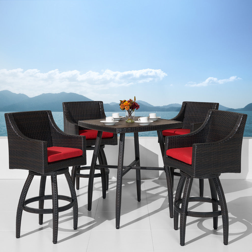 Deco 5 Piece Aluminum Outdoor Patio Bar Stool Set, Sunset Red