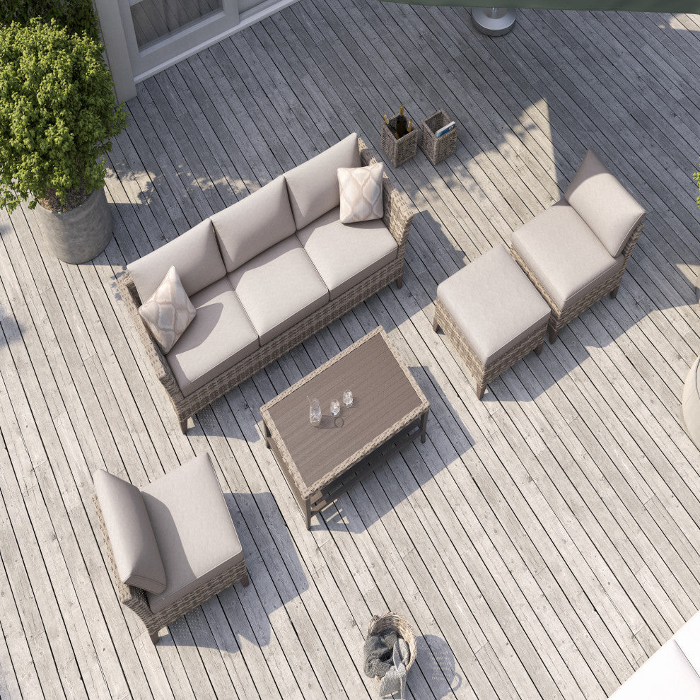 Ove Decors Bottega 5-Piece Conversation Set, Light Brown and Beige