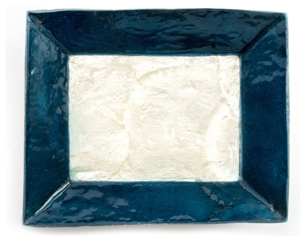 6" Rectangular Capiz Plate, Blue and Natural