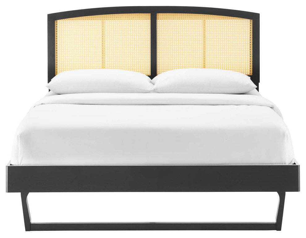 Platform Bed Frame, King Size, Wood, Black, Modern Mid-Century, Bedroom Master
