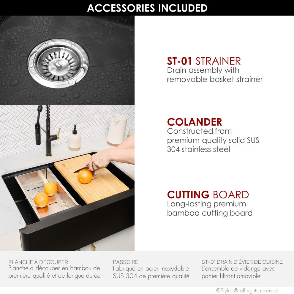 30" Undermount Workstation Single Bowl Black Granite Kitchen
