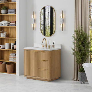 Vinnova Cadiz Bath Vanity, Composite Stone Top, Washed Ash Grey, 36", No Mirror
