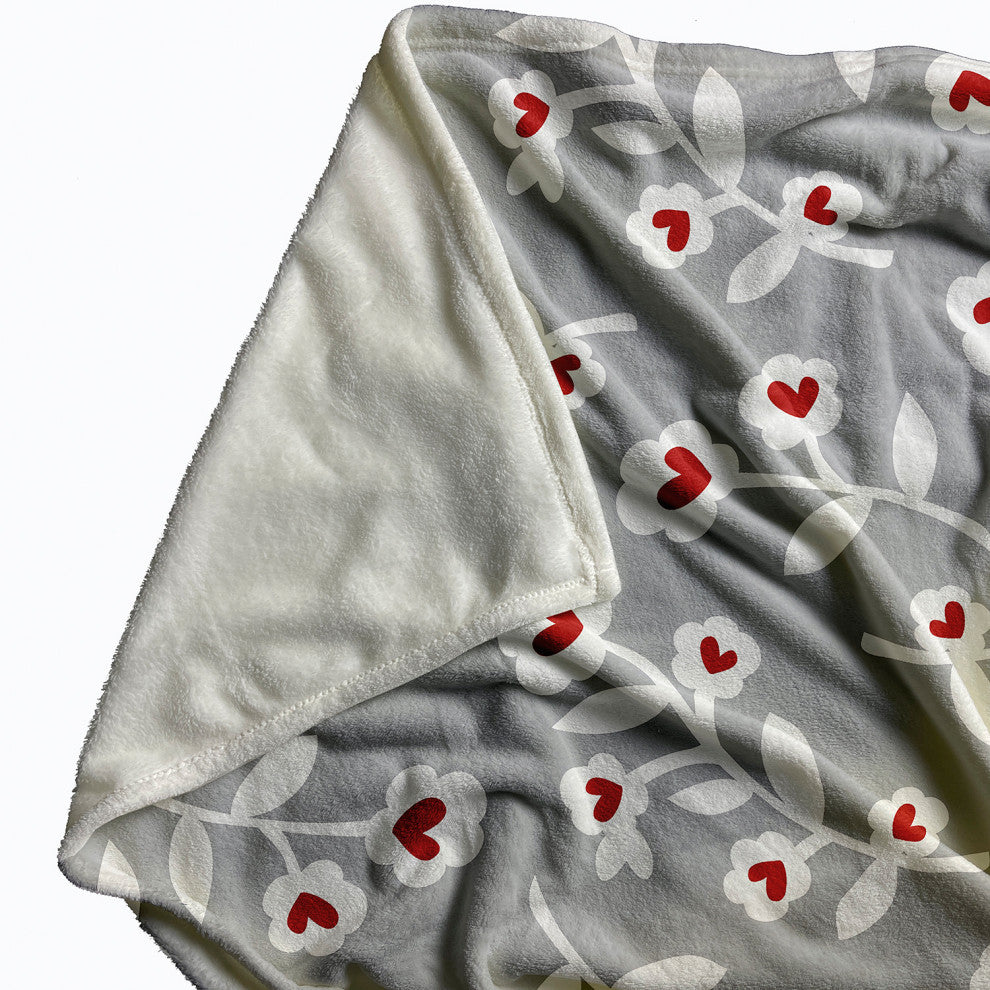 60x80" Valentines Floral Throw Blanket, Grey