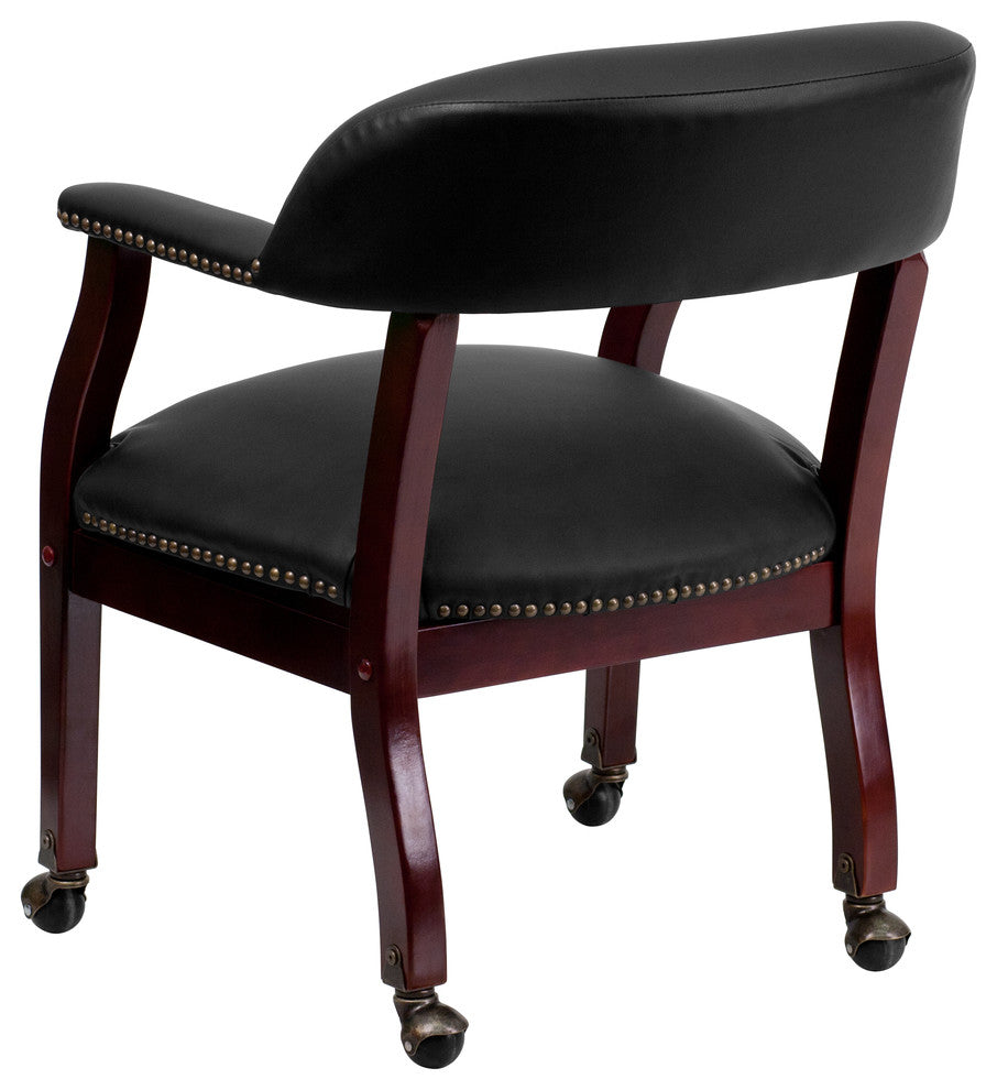 Leather Conference Chair With Casters, Black, 24"x25"x30"