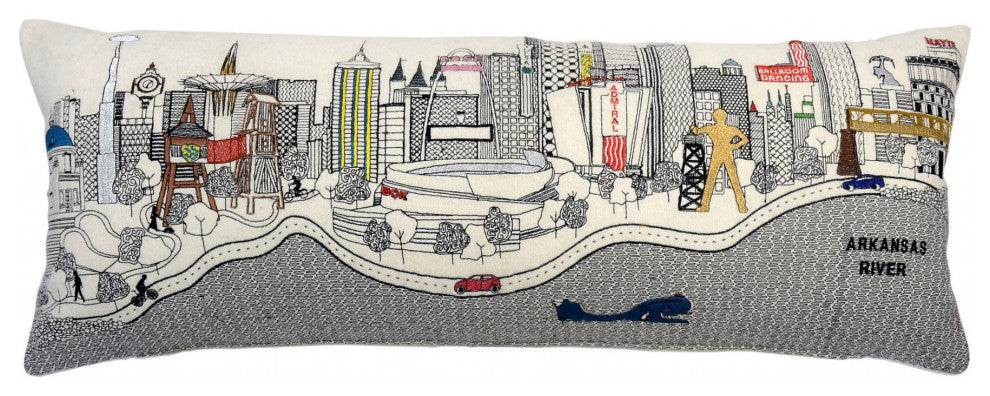 35" White Tulsa Daylight Skyline Lumbar Decorative Pillow