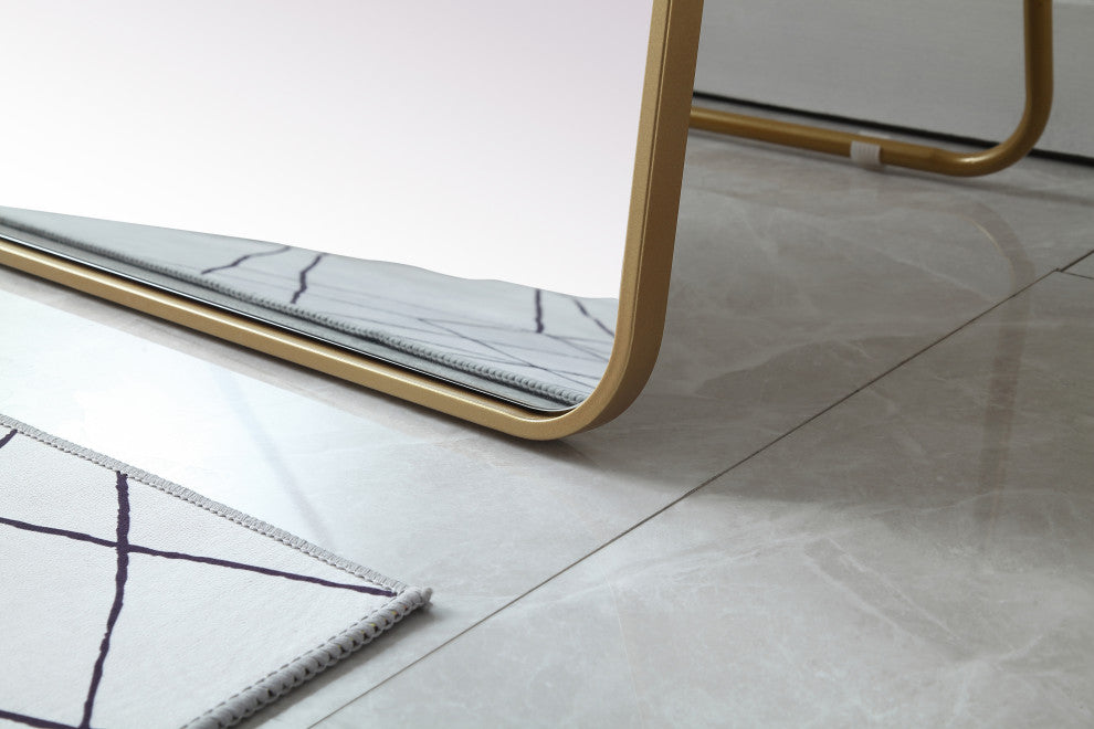 Soft Corner Metal Rectangle Full Length Mirror 30X60 Inch, Brass