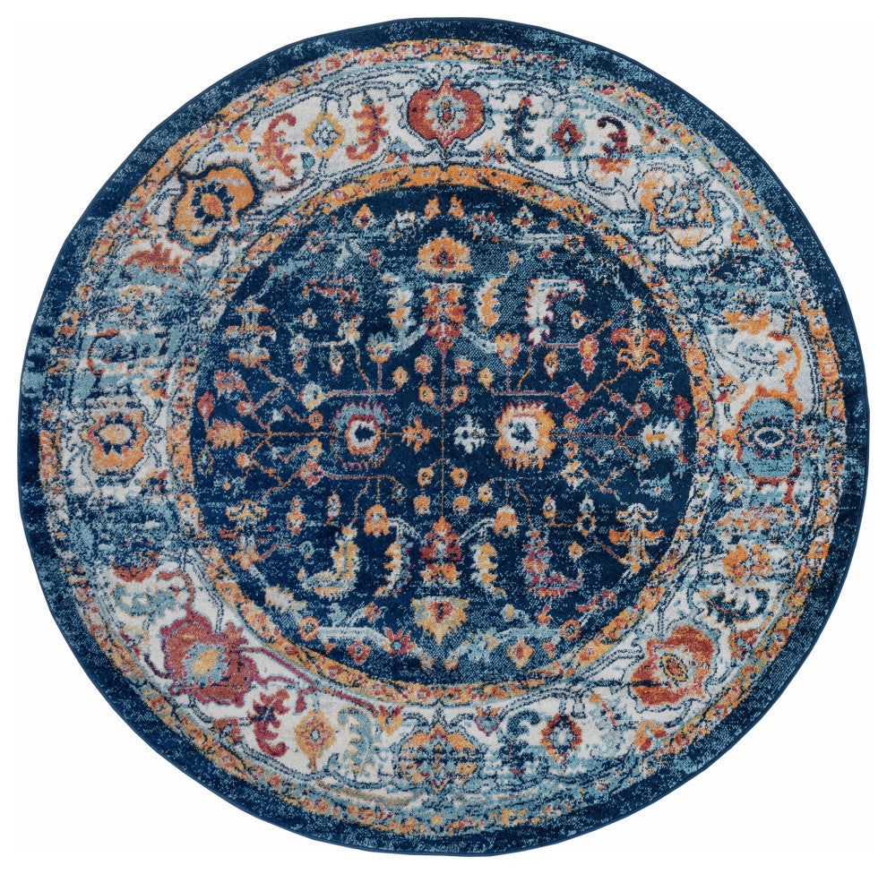 Alessana Cochise Bordered Area Rug, Blue, 6'7"x6'7" Round