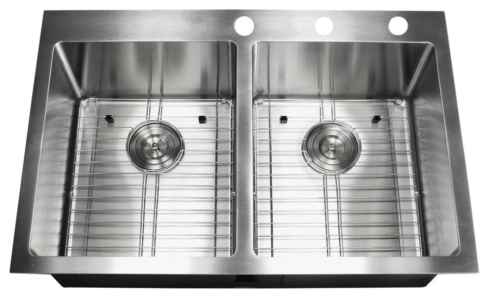 33" Drop In Topmount Stainless Steel Double Bowl Kitchen Sink Package