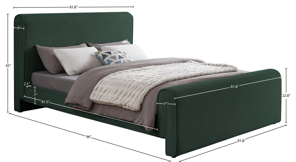 Stylus Black Boucle Fabric Full Bed, Green, King