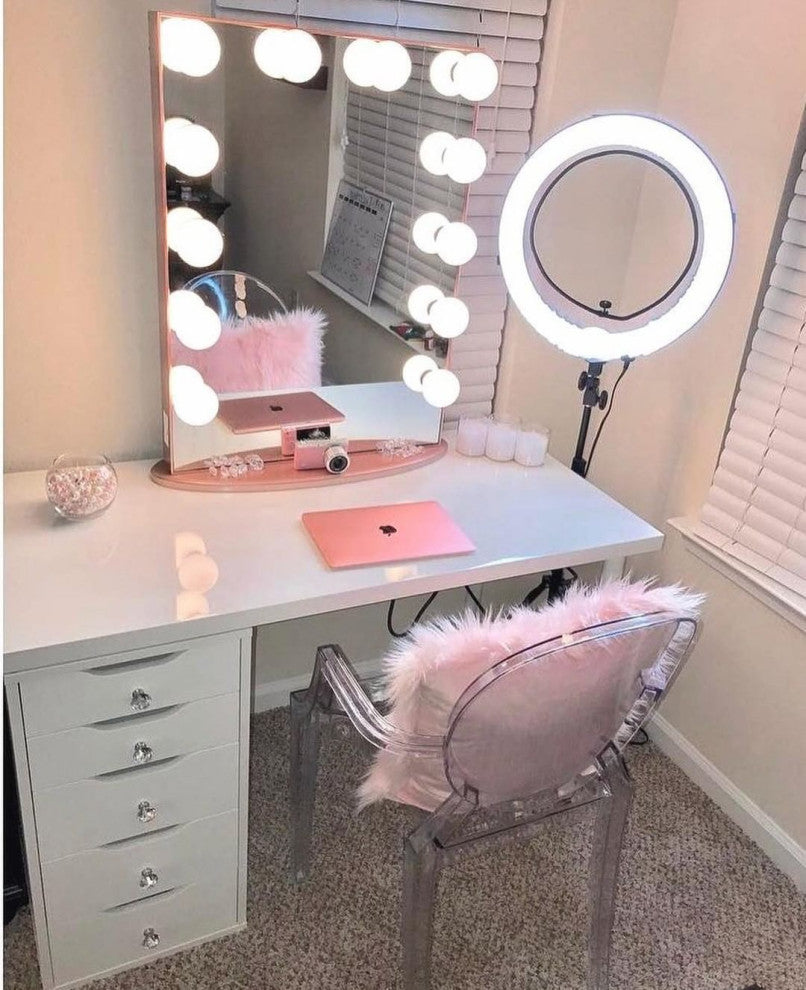 Hollywood Glow XL Vanity Mirror, Rose Gold, Frosted Led Globe Bulbs