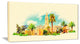 "Marakesh Panoramic View" Cityscape Watercolor Canvas Print, 32"x16"