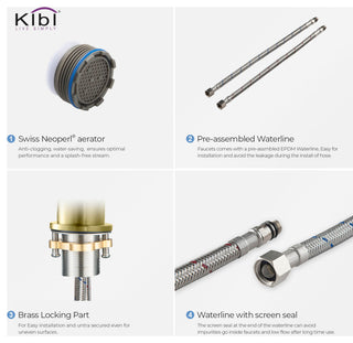 Circular Brass Single Handle Bathroom Faucet KBF1008, Brush Gold, with Drain