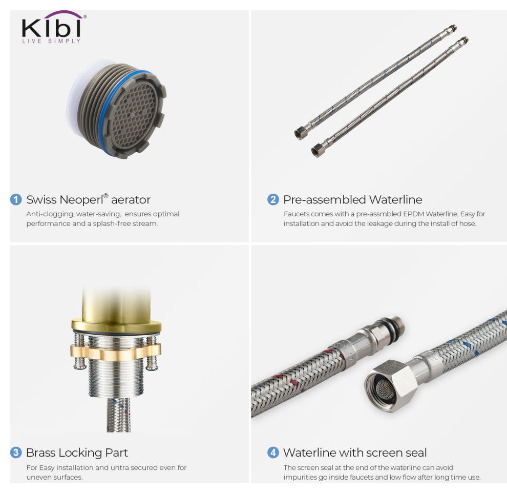 Circular Brass Single Handle Bathroom Faucet KBF1008, Brush Gold, with Drain