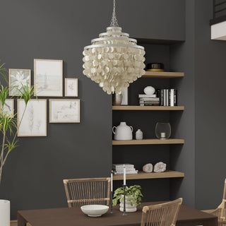 Round Chandelier With Capiz Shells, Champagne