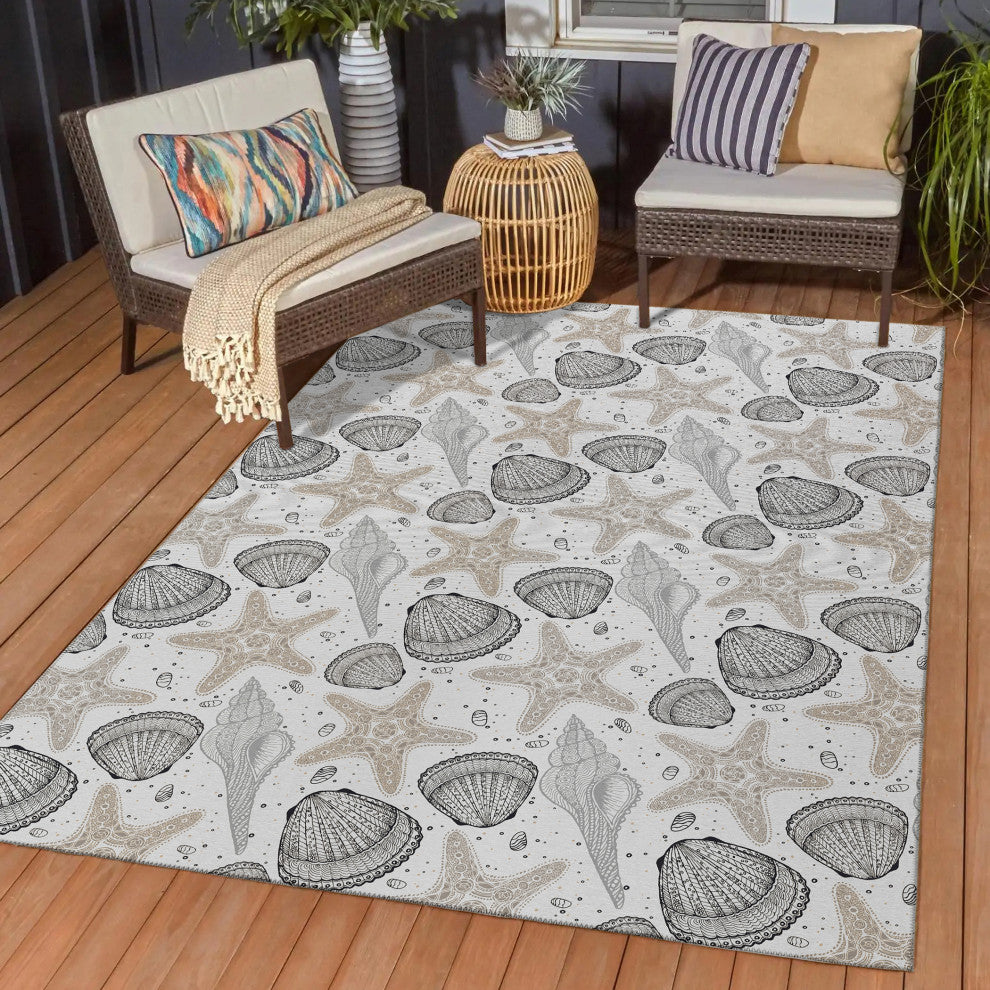 Indoor/Outdoor Seabreeze SZ4 Silver Machine Washable 9' x 12' Rug