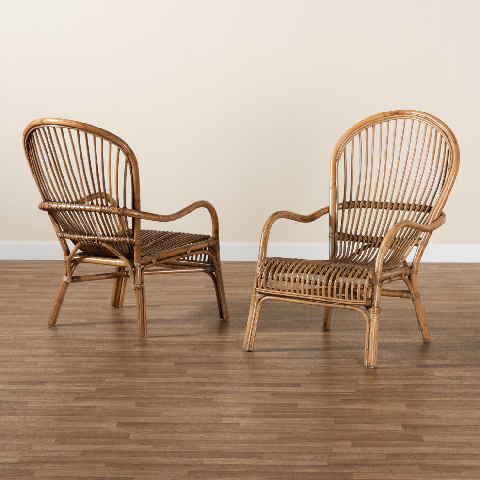 Varali Modern Bohemian Natural Rattan 2-Piece Lounge Chair Set