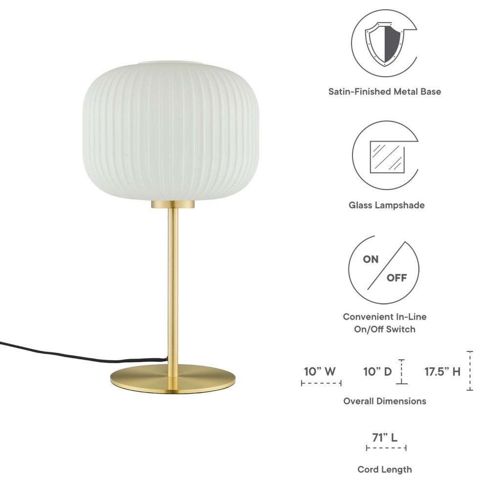 Table Lamp, White Gold, Glass, Modern, Mid Century Cafe Bistro Hospitality
