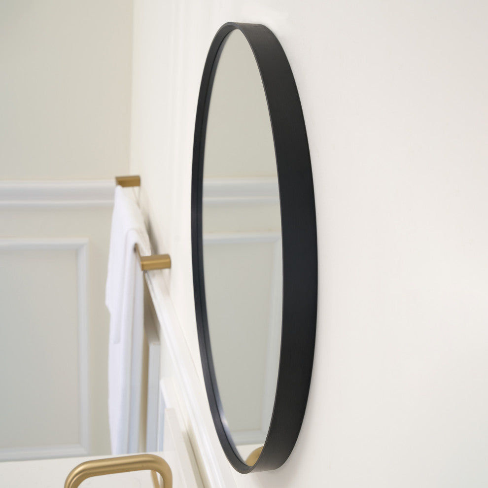 Bella Soft Corner Anodized Aluminum Wall Vanity Mirror, Matte Black, 32"x32", Round