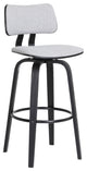 Pico 26" Swivel Black Wood Counter Stool, Light Gray Fabric With Black Metal, 26