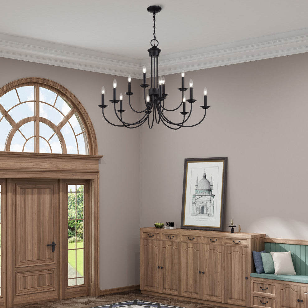 Estate 12-Light Black Large 2-Tier Chandelier