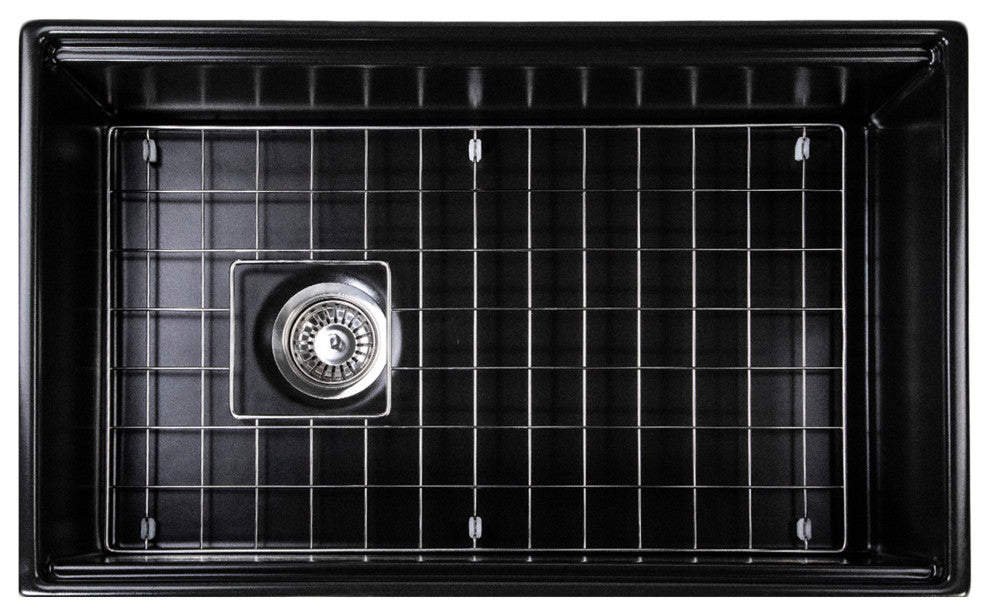 Nantucket 30" Workstation Fireclay Apron Sink Side Drain, Matte Black