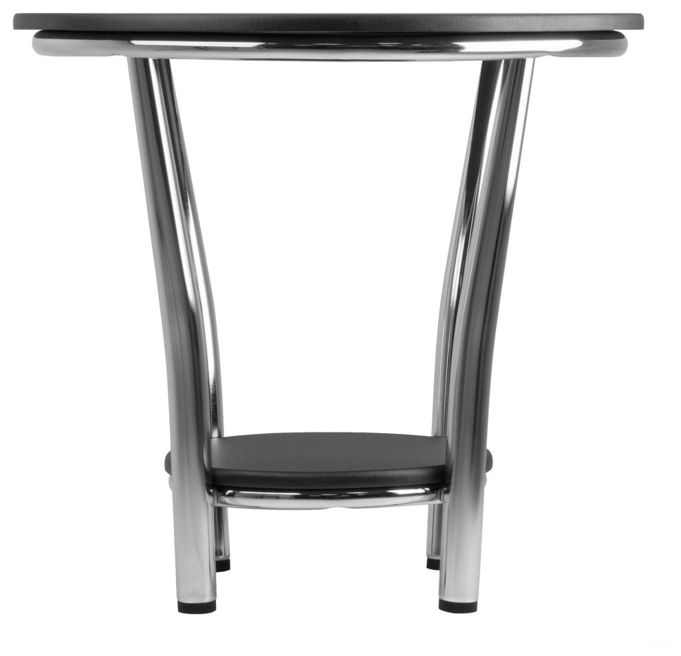 Maya Round End Table, Black Top, Metal Legs