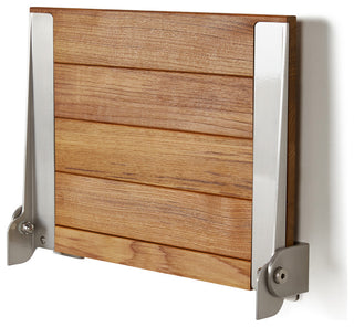 SlimLine Natural Teak Wood Folding Shower Bench Seat, Silver Frame