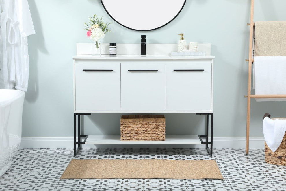 Sue 48" Single Bathroom Vanity, White, With Backsplash