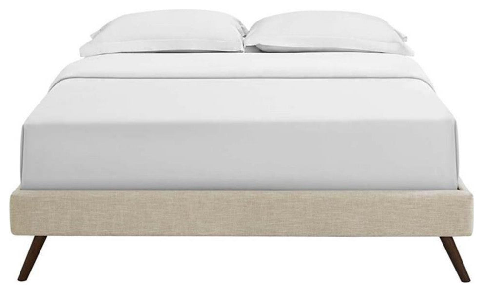 Modway Loryn Full Polyester Fabric Bed Frame with Round Splayed Legs in Beige