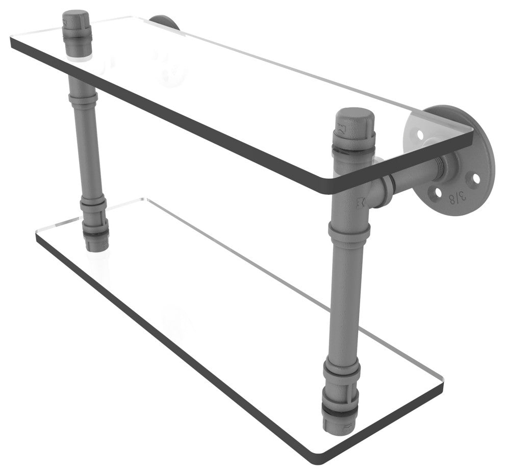Pipeline Double Glass Shelf, Matte Gray, 16"