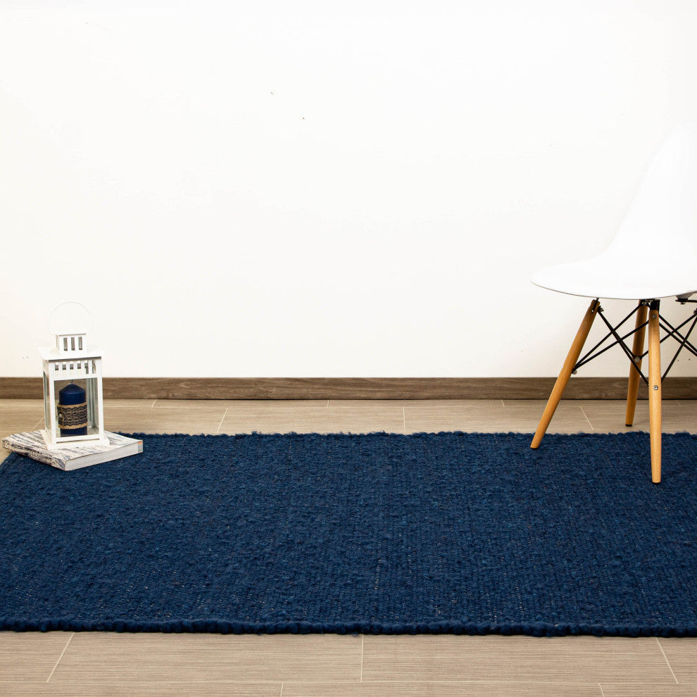 Casual Wool Rug Navy Blue 5'' X 7'' Elements