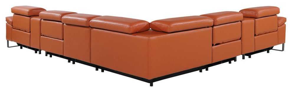 Antonio Italian Leather 8-Piece L-Shaped Power Reclining Sectional, Camel