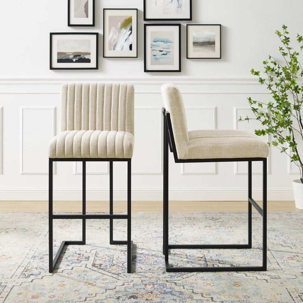 Indulge Channel Tufted Fabric Bar Stools-Beige