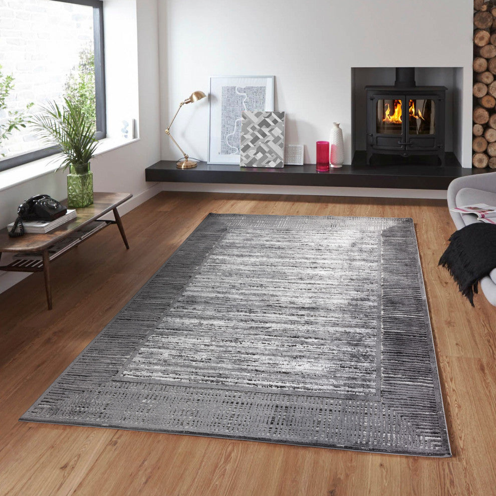 High-Low Savannah Gray/Black Rug, Gray, 5'x7'10"