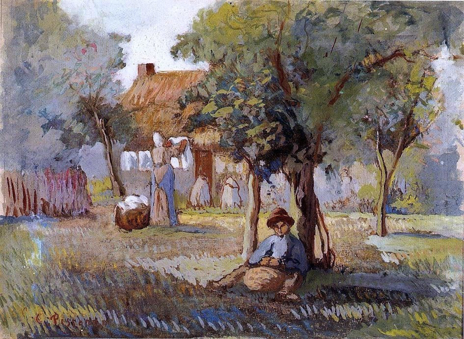Camille Pissarro Family Garden, 21"x28" Gallery Wrapped Canvas Print