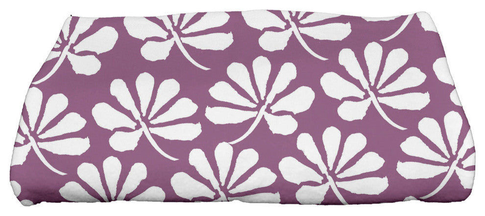 Ingrid, Floral Print Bath Towel, Purple