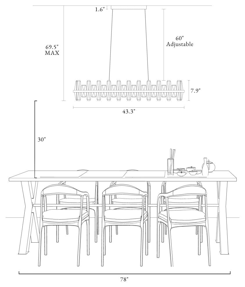 LNC Combrocollia 43.3" Modern Linear LED Crystal Kitchen Island Pendant