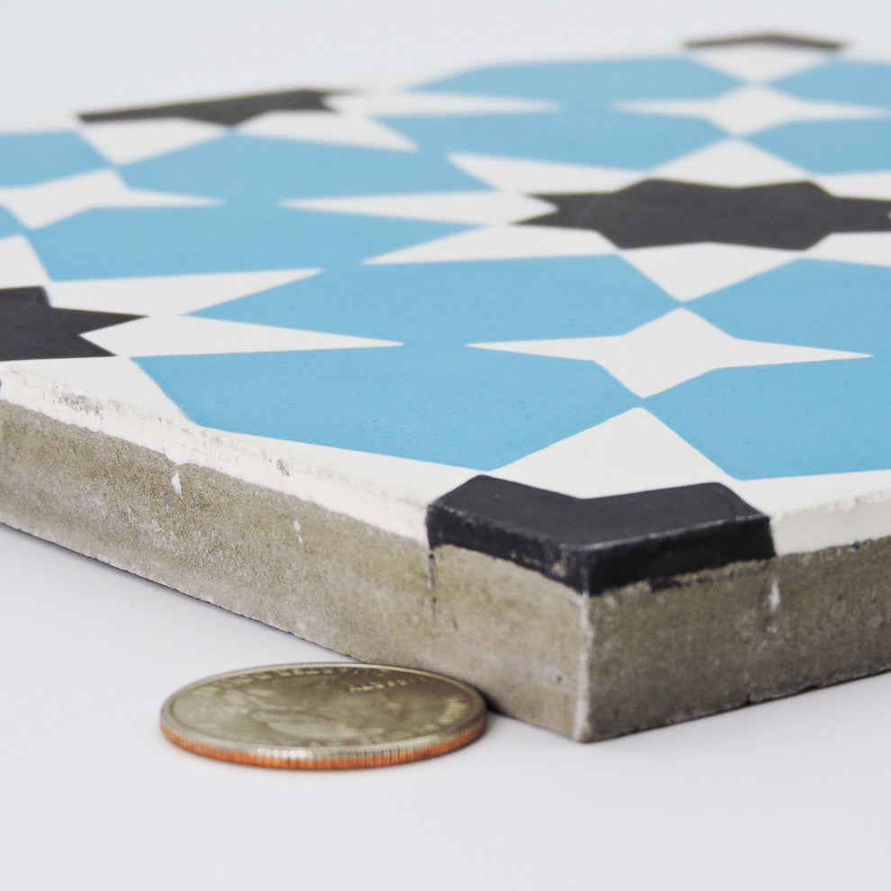 Medina Handmade Cement Tile, Blue-Black, Set of 12