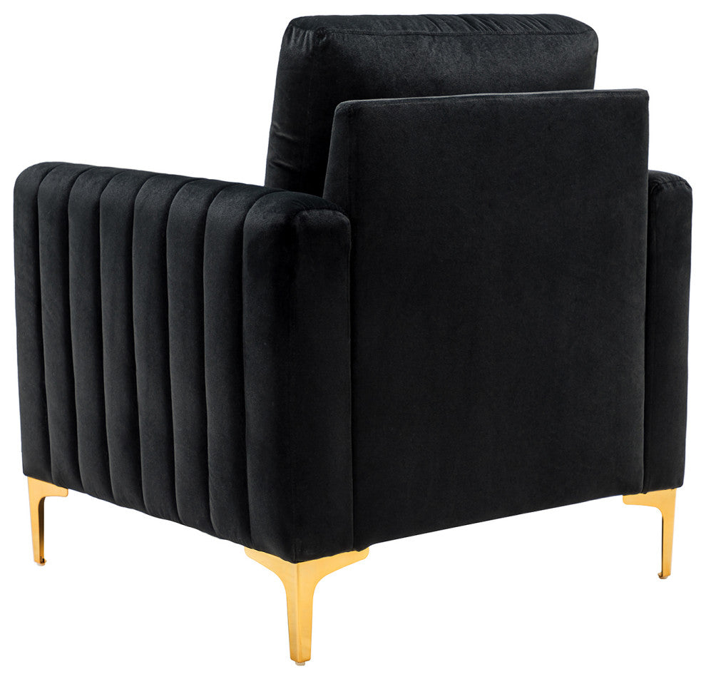 Velvet Comfor Club Chair With Arms&Metal Legs, Black