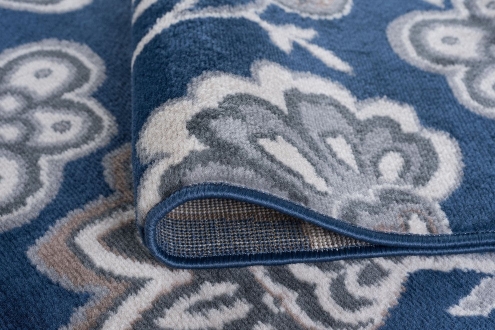 Emmalyn Transitional Floral Navy Runner Rug, 2'x7'